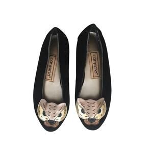 Cat Head Flats Leather Black Leopard Animal Vintage Carysma Metallic 6.5/7 Fit